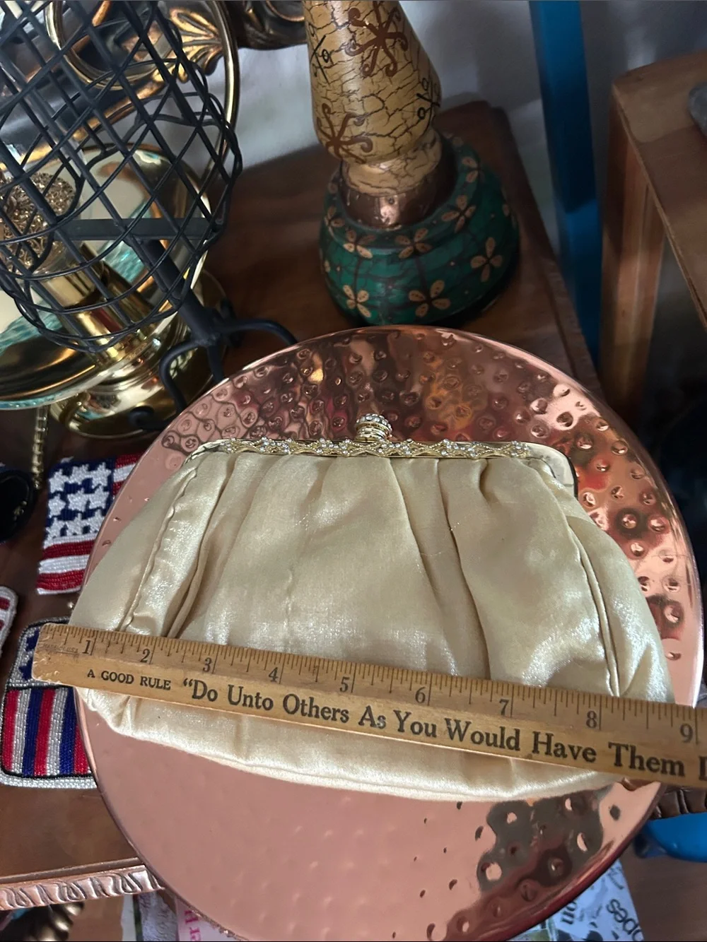 Elegant Cream Satin Evening Clutch with Gold Hardware